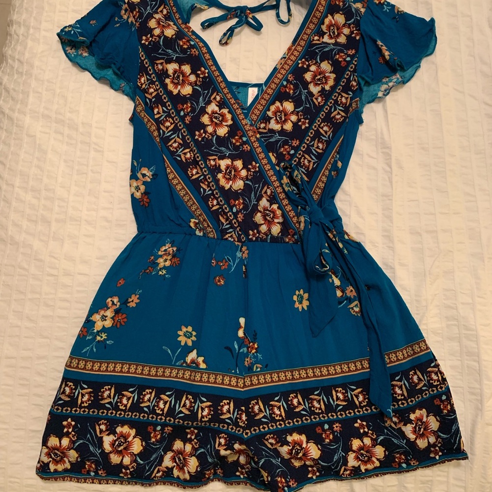 Xhilaration floral teal romper